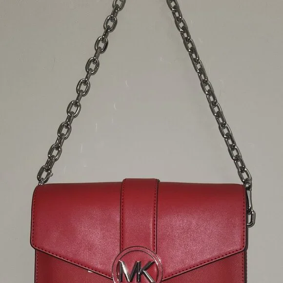 Michael Kors NWT Carmen Medium Convertible Shoulder Bag Bright Red with Silver - Picture 6 of 6